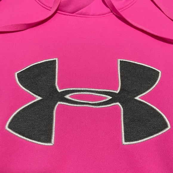 Authentic Under Armour Hoodie Pullover Warm Up Pink Gray Logo Women's Size Small - Picture 2 of 16
